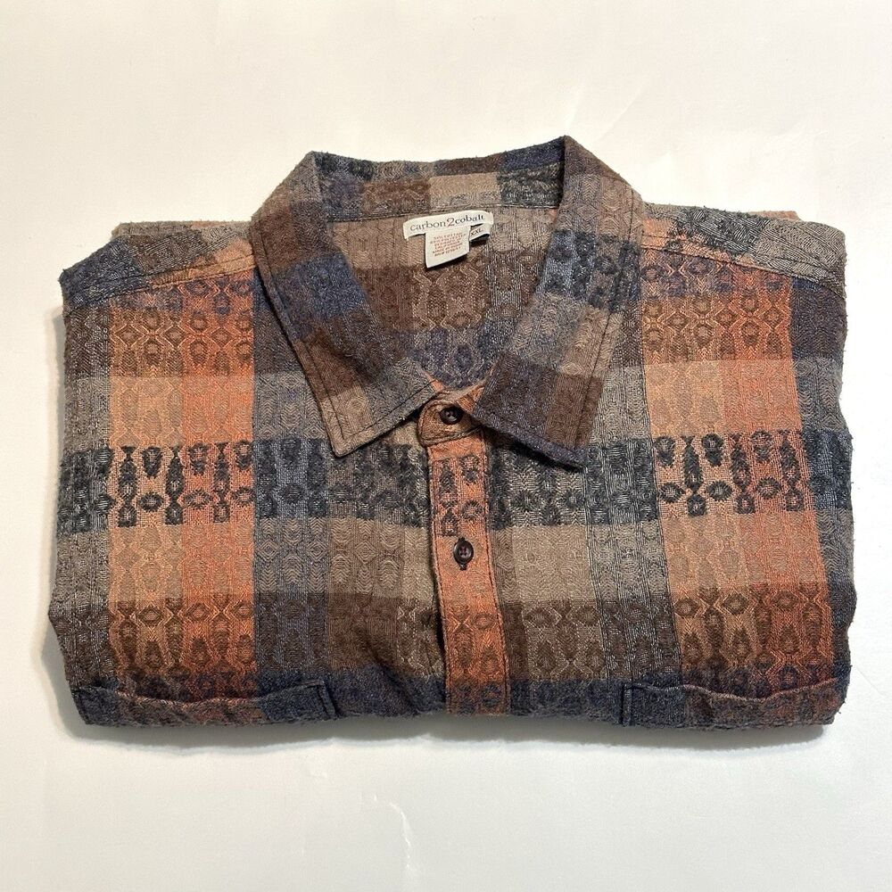 Carbon 2 Cobalt Shirt Mens Size XXL Button Up Plaid Check Textured Long Sleeve - Picture 8 of 9